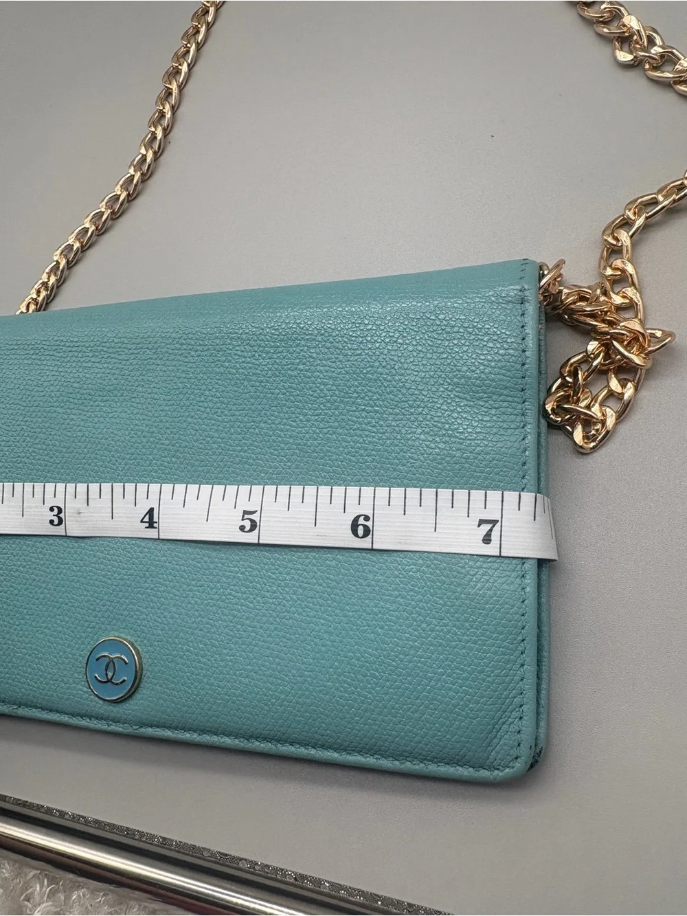 Authentic Chanel Light Turquoise Caviar Wallet – Converted WOC – Entrupy COA